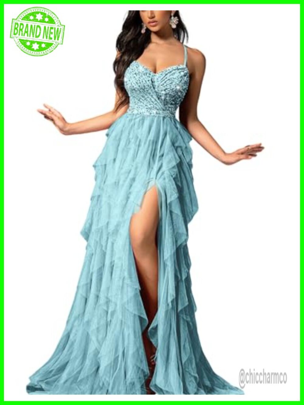 Sequin One Shoulder A-Line Formal Prom Evening Gown